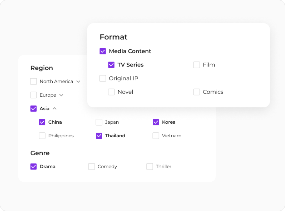 Update the Details of the Content You Need,
Including Country Origin, Right Types, and Traits
